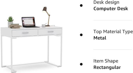 Tribesigns 40 Inch White Computer Desk, White Writing Desk with 2 Drawers, Modern Simple Study Desk Makeup Vanity Table for Bedroom Small Spaces - LeafyLoom