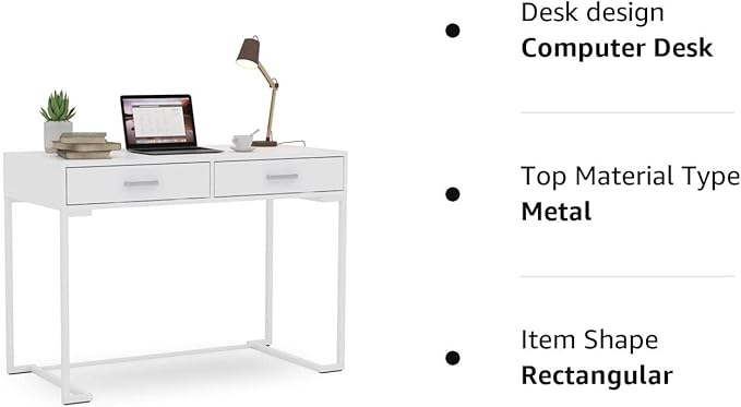 Tribesigns 40 Inch White Computer Desk, White Writing Desk with 2 Drawers, Modern Simple Study Desk Makeup Vanity Table for Bedroom Small Spaces - LeafyLoom