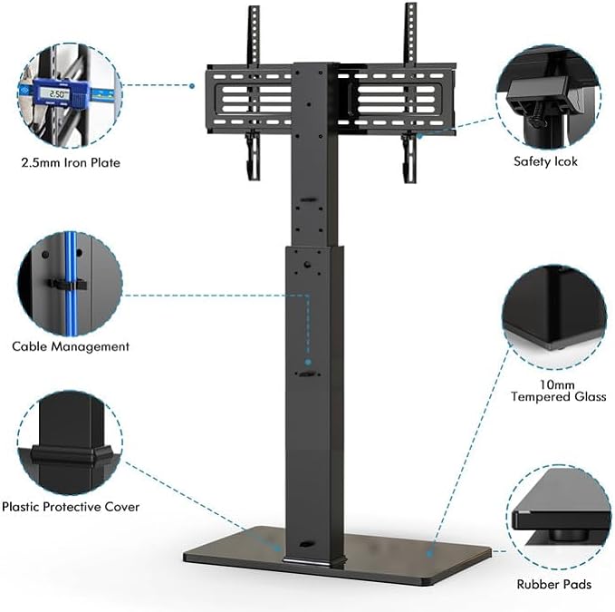 FITUEYES Swivel Floor TV Stand with Mount for TVs 37 43 50 55 60 65 70 75 Inch LCD LED Flat/Curved Screens Universal Swivel Televisions TV Mount Stand for Bedroom Living Room Black Tempered Glass Base - LeafyLoom