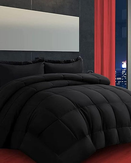 AMGUI California King Comforter Set 3 Pieces - Goose Down Alternative with 2 Pillow Shams - Extra Thick - Soft and Comfortable - Machine Washable (California King,Black) - LeafyLoom