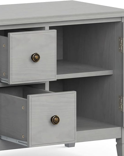 SIMPLIHOME Connaught SOLID WOOD 72 Inch Wide Traditional TV Media Stand in Fog Grey for TVs up to 80 Inches, For the Living Room and Entertainment Center - LeafyLoom