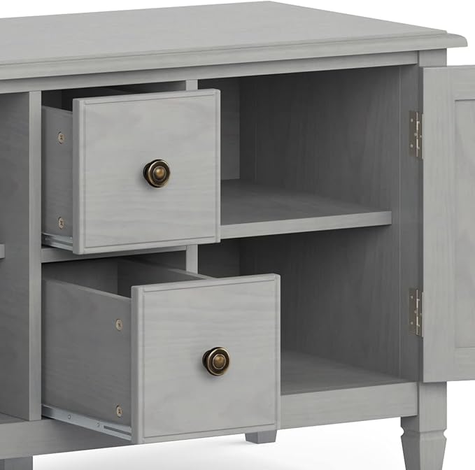 SIMPLIHOME Connaught SOLID WOOD 72 Inch Wide Traditional TV Media Stand in Fog Grey for TVs up to 80 Inches, For the Living Room and Entertainment Center - LeafyLoom