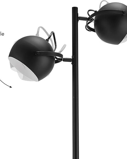 Globe Electric 67518 61" 2-Light Floor, Matte, Adjustable Lamp Heads, in-Line On Off Foot Switch, Miles (Black) - LeafyLoom