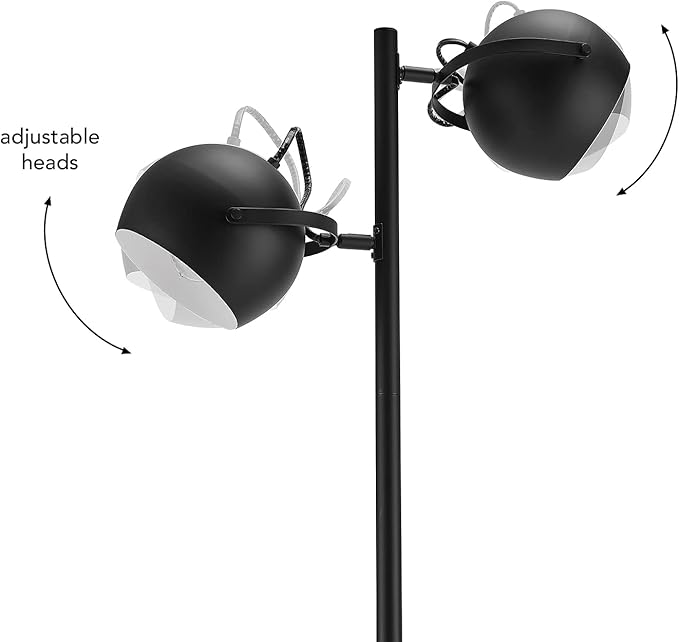 Globe Electric 67518 61" 2-Light Floor, Matte, Adjustable Lamp Heads, in-Line On Off Foot Switch, Miles (Black) - LeafyLoom