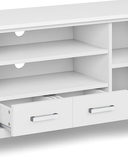SIMPLIHOME Kitchener SOLID WOOD 60 Inch Wide Contemporary TV Media Stand in White for TVs up to 65 Inches, For the Living Room and Entertainment Center - LeafyLoom