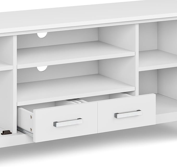 SIMPLIHOME Kitchener SOLID WOOD 60 Inch Wide Contemporary TV Media Stand in White for TVs up to 65 Inches, For the Living Room and Entertainment Center - LeafyLoom