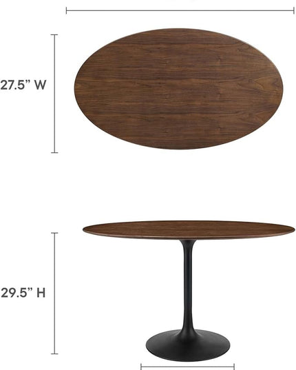 Modway Lippa 48" Oval-Shaped Mid-Century Modern Dining Table with Walnut Top and Black Base - LeafyLoom