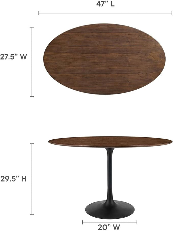 Modway Lippa 48" Oval-Shaped Mid-Century Modern Dining Table with Walnut Top and Black Base - LeafyLoom