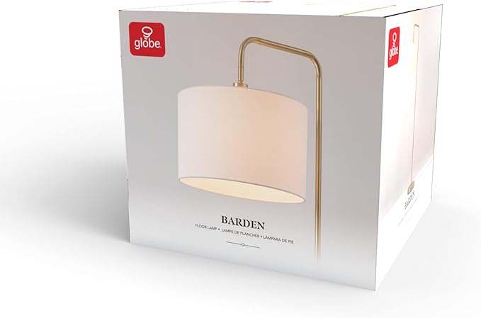 Globe Electric 61000021 58" Floor Lamp, Brass, White Linen Shade, On/Off Rotary Switch on Socket, Floor Lamp for Living Room, Floor Lamp for Bedroom, Home Improvement, Home Office Accessories - LeafyLoom