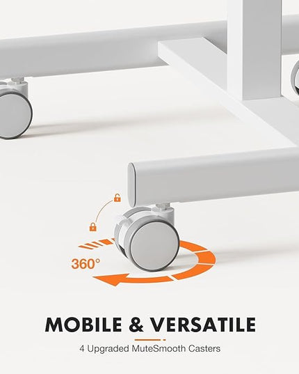 edx Small Mobile Rolling Standing Desk - Overbed Table, Teacher Podium with Wheels, Adjustable Work Table, Rolling Desk Laptop Computer Cart for Home, Office, Classroom, White - LeafyLoom