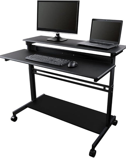 Stand Up Desk Store Rolling Adjustable Height Two Tier Standing Desk Computer Workstation (Black Frame/Black Top, 48" Wide) - LeafyLoom