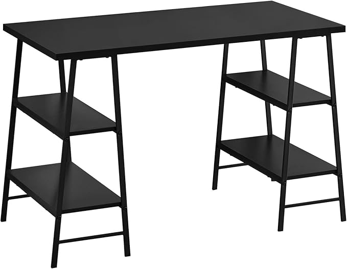 Monarch Specialties 7522 Computer Desk, Home Office, Laptop, Storage Shelves, 48" L, Work, Metal, Laminate, Black, Contemporary, Modern Desk-48, 47.25" L x 23.75" W x 30" H - LeafyLoom