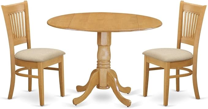 East West Furniture Dublin 3 Piece Set Contains a Round Dining Room Table with Dropleaf and 2 Linen Fabric Upholstered Chairs, 42x42 Inch, DLVA3-OAK-C - LeafyLoom