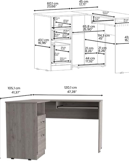 NicBex Kimberly-DW-00197-LWJ Home Office Desks, 47.2"x41.3"x30.4", Gray-1 - LeafyLoom