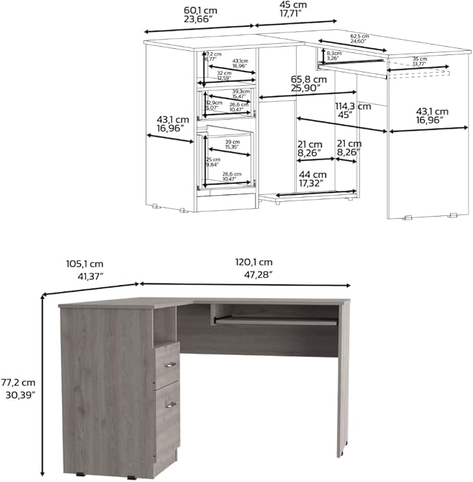 NicBex Kimberly-DW-00197-LWJ Home Office Desks, 47.2"x41.3"x30.4", Gray-1 - LeafyLoom
