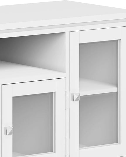 SIMPLIHOME Cosmopolitan SOLID WOOD Wide Contemporary Media Stand for TVs up to 80 inches for The Living Room and Entertainment Center, 72 inch, White - LeafyLoom