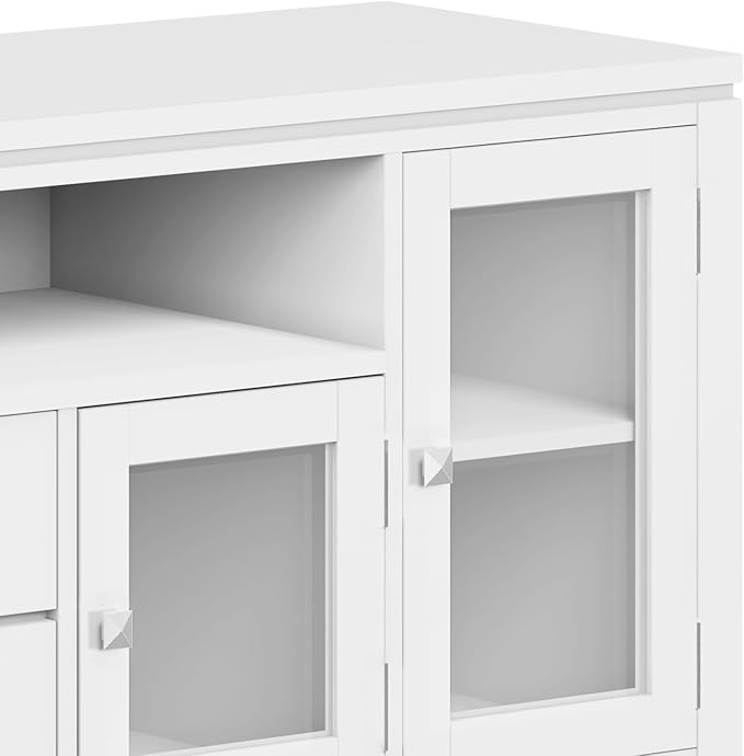 SIMPLIHOME Cosmopolitan SOLID WOOD Wide Contemporary Media Stand for TVs up to 80 inches for The Living Room and Entertainment Center, 72 inch, White - LeafyLoom