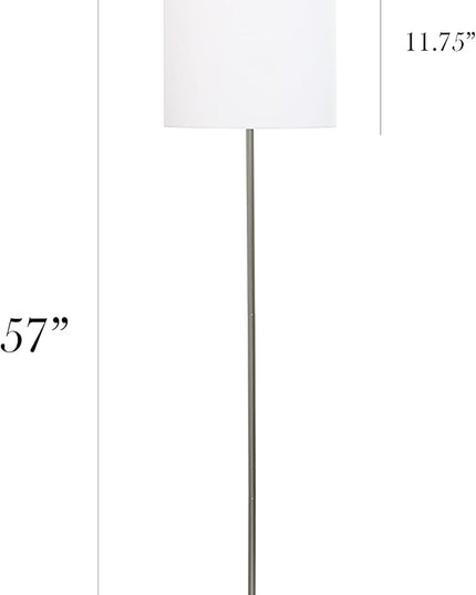 Simple Designs LF2004-WHT-LB 57" Traditional Brushed Nickel Stick Floor Lamp with White Shade for Living Room, Hallway, Entryway, Bedroom, Office, with Feit LED Bulb Included - LeafyLoom