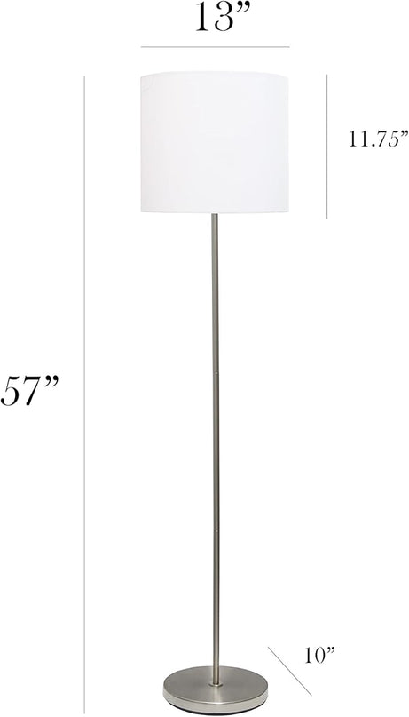 Simple Designs LF2004-WHT-LB 57" Traditional Brushed Nickel Stick Floor Lamp with White Shade for Living Room, Hallway, Entryway, Bedroom, Office, with Feit LED Bulb Included - LeafyLoom