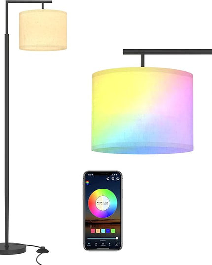 PESRAE Floor Lamp for Living Room Work with Alexa,Google Assistant WiFi App.Modern Standing RGB Lamp with Lampshde,Tall LED Floor Lamp for Bedroom and Office(No Remote Control Include) - LeafyLoom