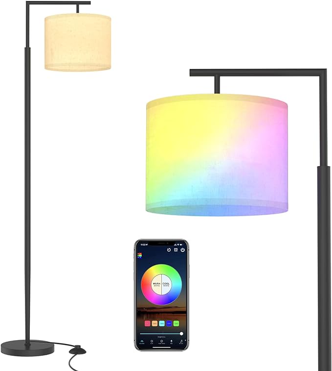 PESRAE Floor Lamp for Living Room Work with Alexa,Google Assistant WiFi App.Modern Standing RGB Lamp with Lampshde,Tall LED Floor Lamp for Bedroom and Office(No Remote Control Include) - LeafyLoom