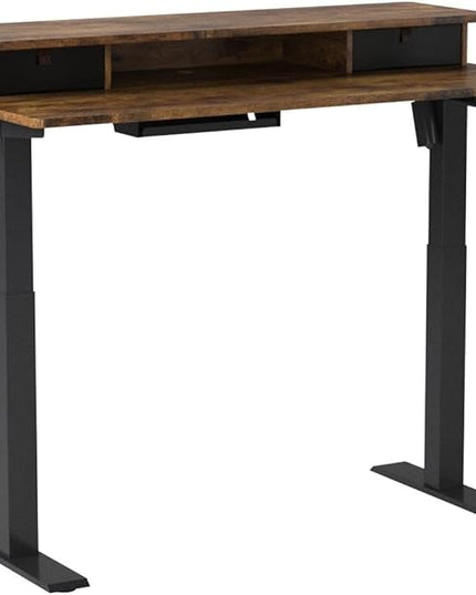 FEZIBO 48 x 24 Inch Height Adjustable Electric Standing Desk with Double Drawer, Stand Up Desk with Storage Shelf, Sit Stand Desk, Rustic Brown - LeafyLoom