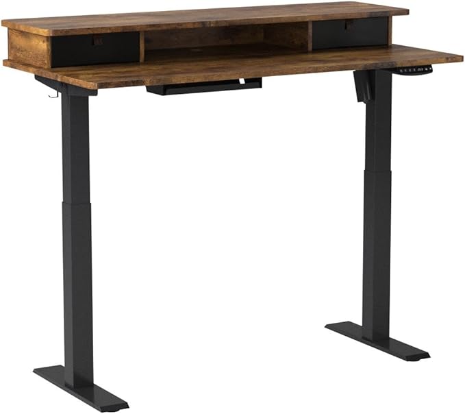 FEZIBO 48 x 24 Inch Height Adjustable Electric Standing Desk with Double Drawer, Stand Up Desk with Storage Shelf, Sit Stand Desk, Rustic Brown - LeafyLoom