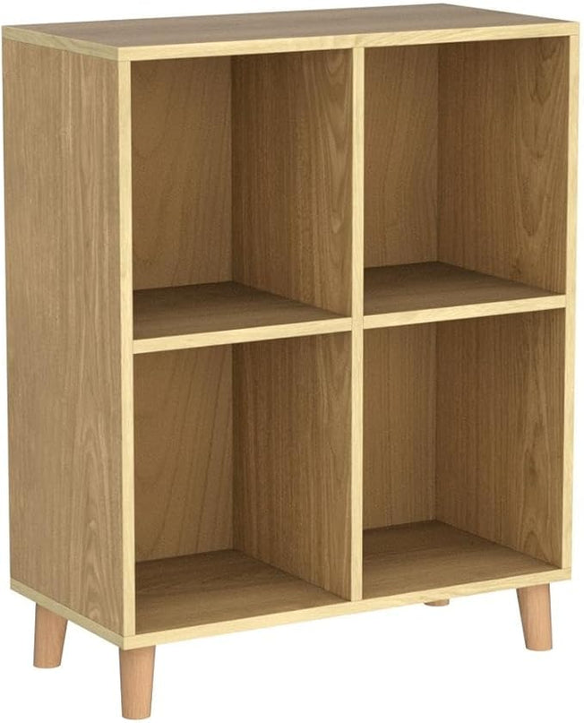 IOTXY Freestanding Open Cubes Bookcase - 2-Tier Floor Standing Wooden Storage Display Cabinet Organizer with Legs for Home Office, 4-Cubes Open Shelf Low Short Bookshelf, Oak - LeafyLoom