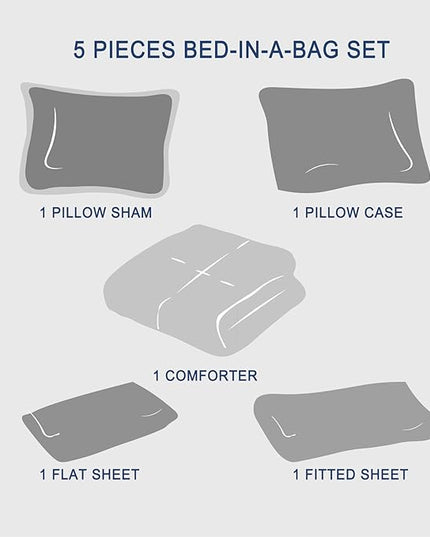 Anluoer Twin Comforter Set 5 Piece, Black Bed in a Bag with Sheets, Pom Pom Boho Bedding Comforter Sets with 1 Comforter, 1 Pillow Sham, 1 Pillowcase, 1 Flat Sheet, 1 Fitted Sheet - LeafyLoom