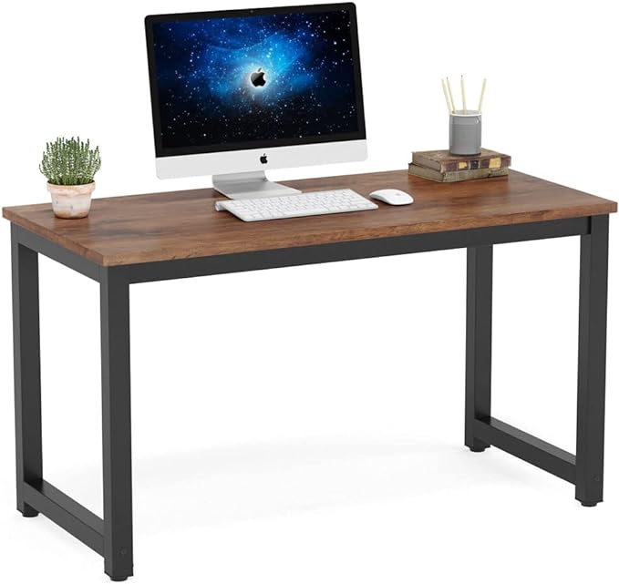 Tribesigns Modern Simple Computer Desk, 47 inch Vintage Office Desk Computer Table, Study Writing Study Desk Workstation for Home Office, Rustic Brown - LeafyLoom