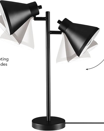 Globe Electric Novogratz x 52999 18" 2-Light Desk Lamp, Matte Black, On/Off Rotary Switch on Each Shade, Pivoting Lamp Heads, Industrial, Home Office Accessories, Desk Lamps for Home Office - LeafyLoom