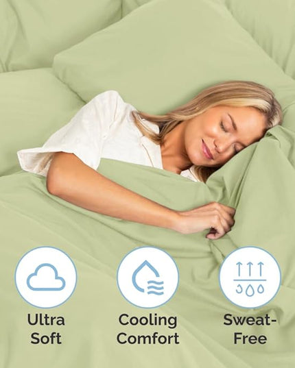 Split King Size 5 Piece Sheet Set - Comfy Breathable & Cooling Sheets - Hotel Luxury Bed Sheets for Women & Men - Deep Pockets, Easy-Fit, Soft & Wrinkle Free Sheets - Light Sage Green Oeko-Tex Sheets - LeafyLoom