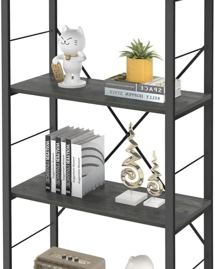 Bookshelf and Bookcase, Rustic Wood and Metal Book Shelves, Vintage 4-tier Shelving Unit for Living Room Bedroom, Grey - LeafyLoom