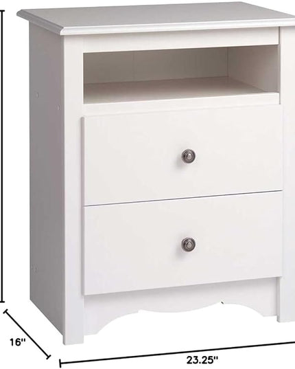 Prepac's Monterey 2 Drawer Nightstand: Elegant Bedroom Furniture, Bedside Table with Open Shelf, 23.25"W x 16"D x 28"H, White - WDC-2428 - LeafyLoom