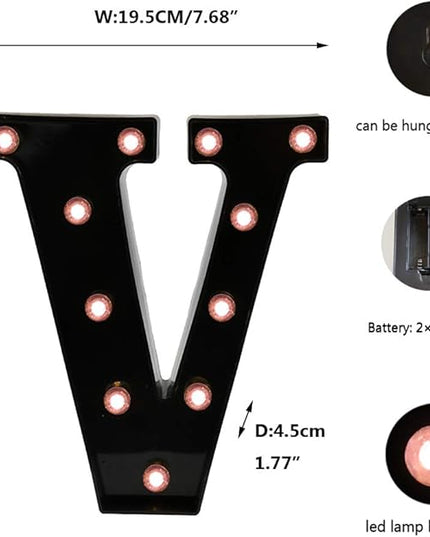 Light Up Black Alphabet Marquee Letters Sign LED Marquee Number Lights Sign for Night Light Home Bar Christmas Lamp Birthday Party Wedding Decoration V - LeafyLoom