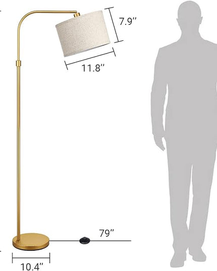 EDISHINE Arc Floor Lamp for Living Room, Modern Standing Lamp with Adjustable Drum Shade, Gold Reading Lamp Corner Light with Foot Switch for Bedroom, Office, Kids Room - LeafyLoom