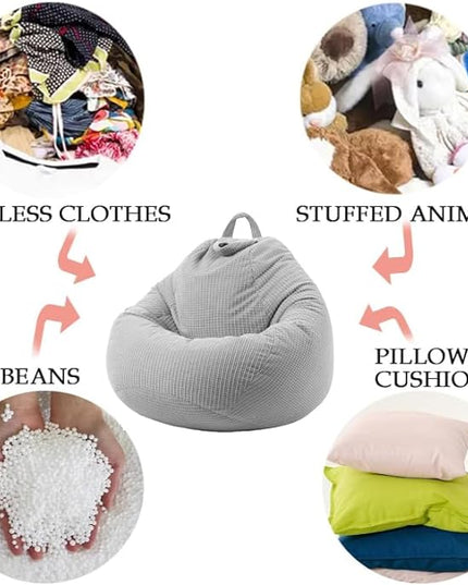 3 Ft Bean Bag Chair Cover (No Filler) Stuffed Animal Storage Bean Bag Cover for Pets Dogs/Cats Bed Corduroy Stuffed for Organizing Plush Toys - LeafyLoom