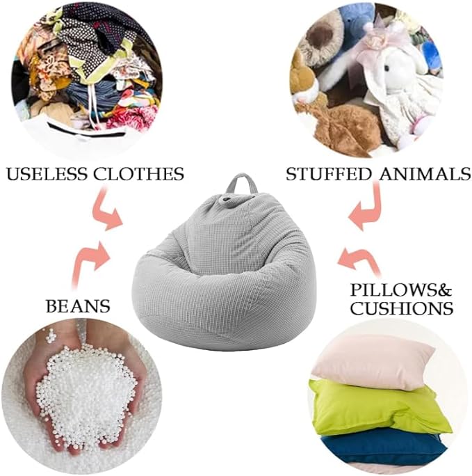 3 Ft Bean Bag Chair Cover (No Filler) Stuffed Animal Storage Bean Bag Cover for Pets Dogs/Cats Bed Corduroy Stuffed for Organizing Plush Toys - LeafyLoom