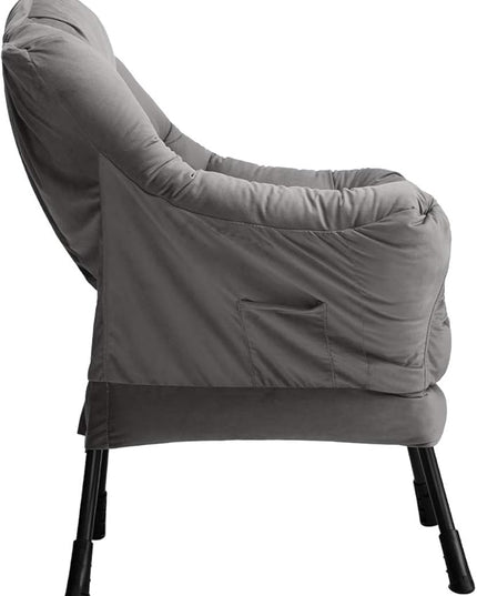 AbocoFur Modern Velvet Fabric Lazy Chair, Accent Contemporary Lounge Chair, Single Steel Frame Leisure Sofa Chair with Armrests and A Side Pocket, Thick Padded Back, Smoky Grey - LeafyLoom