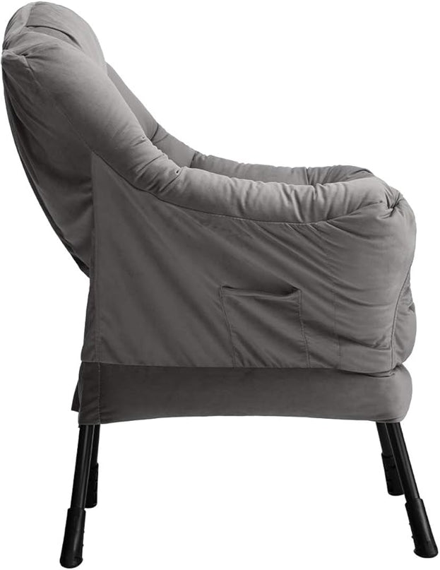 AbocoFur Modern Velvet Fabric Lazy Chair, Accent Contemporary Lounge Chair, Single Steel Frame Leisure Sofa Chair with Armrests and A Side Pocket, Thick Padded Back, Smoky Grey - LeafyLoom