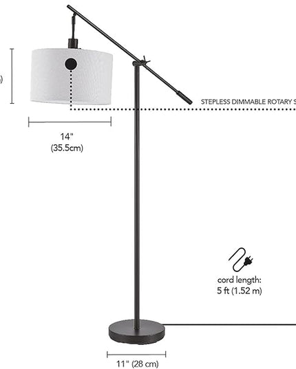 Globe Electric 67525 Avellino 66" Floor Lamp, Matte Black, White Linen Shade, Stepless Rotary Dimmer Switch on Socket - LeafyLoom