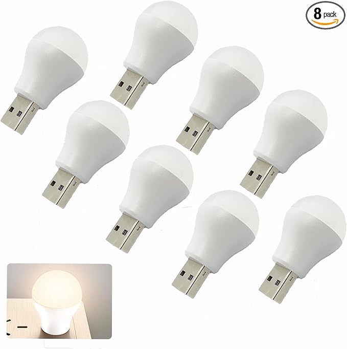 USB Plug Lamp, Mini Bulb Shape Night Light, Flexible LED Ambient Light, Emergency Lighting, Compact, Eye Protection Reading Light Small Round Light (8 Pack,Warm White) - LeafyLoom