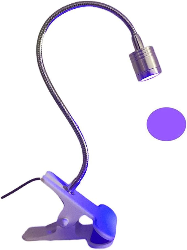 UV LED Light Fixtures with Gooseneck and Clamp Mini Desk Light Clamp Portable Gooseneck for Outdoor Stall Gel Nail Curing, 5V USB Input (Silver,long Head) - LeafyLoom