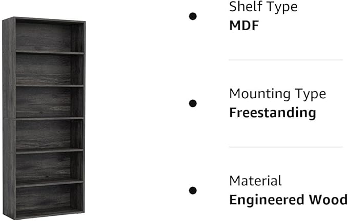 IRONCK Bookshelves and Bookcases Floor Standing 6 Tier Display Storage Shelves 70in Tall Bookcase Home Decor Furniture for Home Office, Living Room, Bed Room - LeafyLoom