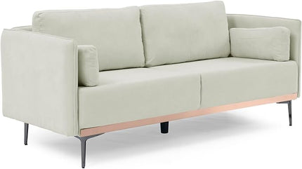 Modern Linen Upholstered 3-Seat Sofa Couch with Stainless Steel Trim and Metal Legs for Living Room, 2 Pillows Included, 72.83", Beige-119 - LeafyLoom