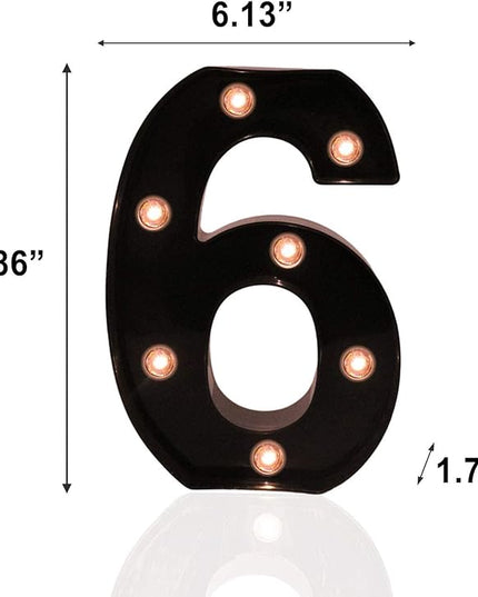 Light Up Black Alphabet Marquee Number Sign LED Marquee Number Lights Sign for Night Light Home Bar Christmas Lamp Birthday Party Wedding Decoration 6 - LeafyLoom