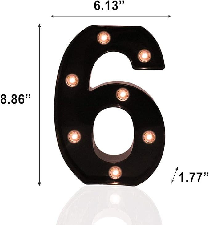 Light Up Black Alphabet Marquee Number Sign LED Marquee Number Lights Sign for Night Light Home Bar Christmas Lamp Birthday Party Wedding Decoration 6 - LeafyLoom