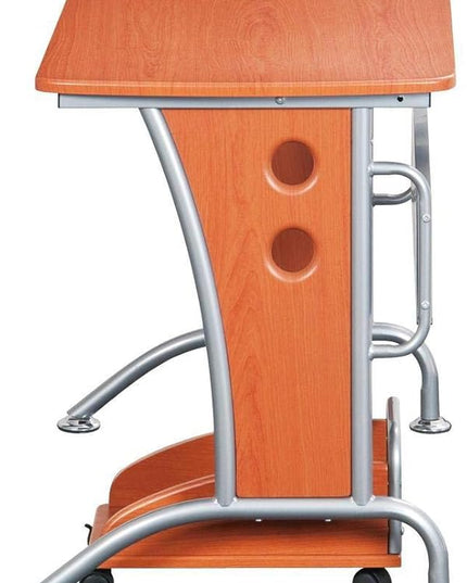 TECHNI MOBILI Modern Computer Desk With Mobile CPU Caddy. Color: Dark Honey - LeafyLoom