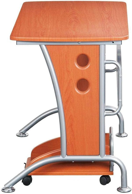 TECHNI MOBILI Modern Computer Desk With Mobile CPU Caddy. Color: Dark Honey - LeafyLoom
