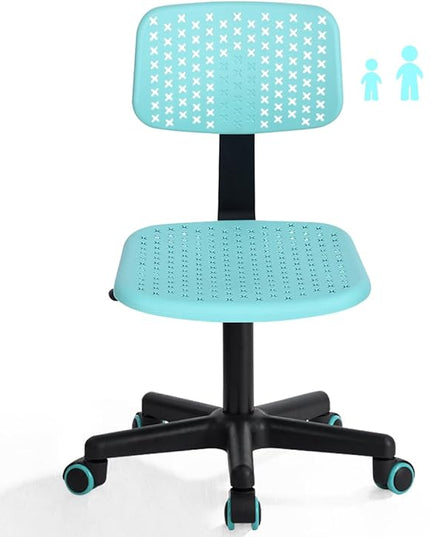 Desk Chair Armless Cute Office Chair, Low Back Rolling Home Office Task Chair Adjustable Swivel Study Chair for Girls Teens Adults Children Kids, Turquoise - LeafyLoom
